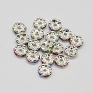 Rondelle Wave Brass Rhinestone Spacer Beads, Silver Color Plated, Colorful, 5x2mm, Hole: 1mm(RB-D307-01)