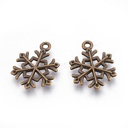 Tibetan Style Alloy Pendants, Cadmium Free & Nickel Free & Lead Free, Snowflake, for Christmas, Antique Bronze, 21x16x2mm, Hole: 2mm(X-TIBEP-GC114-AB-NR)