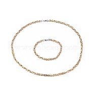 304 Stainless Steel Jewelry Sets, Byzantine Chain Bracelets and Necklaces, with Lobster Claw Clasps, Golden & Stainless Steel Color, 23.8 inches(60.5cm); 8-7/8 inches(22.5cm)(SJEW-F207-06GP)