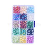 Transparent Crackle Glass Bead Strands, Round, Mixed Color, 8x7.5mm, Hole: 1.2mm, 15 Colors, 22~23Pcs/color, about 330~345Pcs/box(CCG-Q026-04)