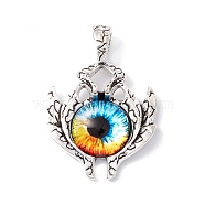 Glass Pendants, with Antique Silver Plated Alloy Findings, Evil Eye, Colorful, 42x29x8.5mm, Hole: 6x4mm(FIND-A015-01E-AS)