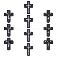 10Pcs Cross with Word Jesus Silicone Beads, Chewing Beads For Teethers, for DIY Supplies Jewelry Making, Black, 30x23x8mm(SIL-OC0001-21)