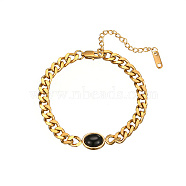 Golden Stainless Steel Oval Link Bracelets, with Cuban Link Chains, Black, no size(SU2397-3)