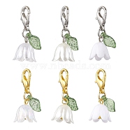 Flower Acrylic Pendant Decorations, Lobster Claw Clasps Ornaments for Bag Key Chain, Platinum & Golden, 26mm, 6pcs/set(HJEW-JM01875)