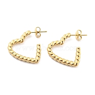 304 Stainless Steel Stud Earring, Half Hoop Earrings for Women, Twist Heart Ring, Real 14K Gold Plated, 22x3mm(EJEW-C067-14G)