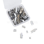 304 Stainless Steel Ribbon Crimp Ends, Stainless Steel Color, 70pcs/box(STAS-CJ0001-61)