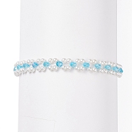 Shell Pearl & Glass Flower Beaded Bracelet with Brass Tiny Heart, Braided Jewelry for Women, Light Sky Blue, 7-5/8 inch(19.5cm)(BJEW-TA00109)
