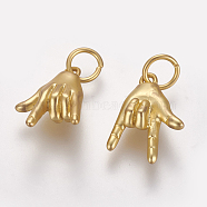Brass ASL Charms, Long-lasting Plated, Gesture For I Love You, Matte Gold Color, 13.8x9x4.5mm, Hole: 3.5mm(KK-O122-11MG)