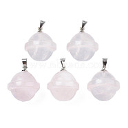 Natural Rose Quartz Pendants, with Stainless Steel Color Tone Stainless Steel Findings, Planet, 22.5x20mm, Hole: 3x5mm(PORC-T132-053E)