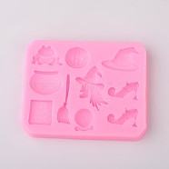 Halloween Theme Design DIY Food Grade Silicone Molds, Fondant Molds, For DIY Cake Decoration, Chocolate, Candy, UV Resin & Epoxy Resin Jewelry Making, Random Single Color or Random Mixed Color, 69x85x9mm, Inner Size: 13~36x8~28mm(AJEW-L054-14)