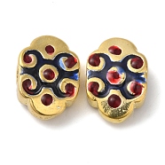 Rack Plating Brass Beads, with Enamel, Cadmium Free & Lead Free, Oval, Real 18K Gold Plated, Long-Lasting Plated, Dark Blue, 14.5x10.5x4.5mm, Hole: 1.8mm(KK-P276-27G-02)