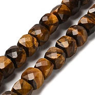 Natural Tiger Eye Beads Strands, Faceted, Cube, 6.5~7.5x6.5~7.5x6.5~7.5mm, Hole: 1.2mm, about 57~58pcs/strand, 15.35~15.55 inch(39~39.5cm)(G-H078-C02-01)