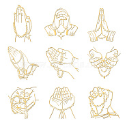 Nickel Decoration Stickers, Metal Resin Filler, Epoxy Resin & UV Resin Craft Filling Material, Golden, Praying Hands, Buddhist, Palm, 40x40mm, 9 style, 1pc/style, 9pcs/set(DIY-WH0450-091)