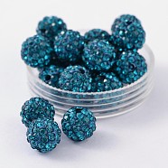 Polymer Clay Rhinestone Beads, Grade A, Round, PP15, Blue Zircon, 10mm, Hole: 1.8~2mm, 6 Rows Rhinestone, PP15(2.1~2.2mm)(RB-C1438-10mm-A06)