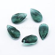 Faceted Glass Pendants, Teardrop, Green, 15x9.5x5.5mm, Hole: 1mm(X-GLAA-F069-S-A16)