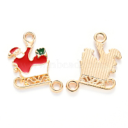 Alloy Enamel Links connectors, for Christmas, Father Christmas with Sledge, Light Gold, Red, 21x14.5x1.5mm, Hole: 1.8mm(ENAM-S121-104)