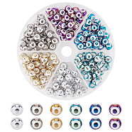 Nbeads Electroplate Glass Beads, Round with Evil Eye Pattern, Mixed Color, 8x7.5mm, Hole: 1.2mm, 6 colors, 24pcs/color, 144pcs/box(EGLA-NB0001-13)