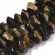 Natural Tiger Eye Beads Strands, Nuggets, Faceted, 9.5~11x6~7mm, Hole: 1.2mm, about 30~32pcs/strand, 7.48 inch(19cm)(G-R462-12)
