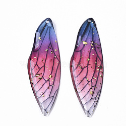 Transparent Epoxy Resin Big Pendants, with Gold Foil, Insects Wing, Blue, 51x16.5x1~2.5mm, Hole: 1.2mm(X1-RESI-T046-01E)