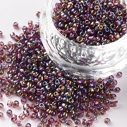 12/0 Round Glass Seed Beads, Transparent Colours Rainbow, Round Hole, Misty Rose, 12/0, 2mm, Hole: 1mm, about 3333pcs/50g, 50g/bag, 18bags/2pounds(SEED-US0003-2mm-176)