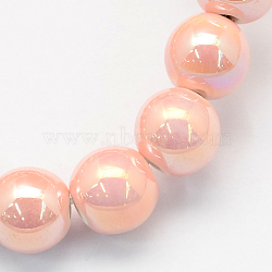 Handmade Porcelain Round Beads, AB Color Plated, Misty Rose, 9mm, Hole: 2mm(PORC-S490-8mm-06)