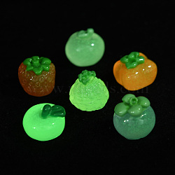 Luminous Transparent Resin Cabochons,  Mixed Fruits, Strawberries & Peaches & Persimmons & Apples, Glow in the Dark, Mixed Color, 12.5~13x11.5~12x10~12mm(RESI-K043-27)
