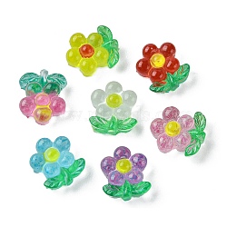 Translucent Resin Cabochons, Flower, Mixed Color, 9x7.5x3mm(RESI-E039-20)