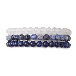 3Pcs 3 Style Natural Mixed Stone Round Beaded Stretch Bracelets, Stackable Bracelets, Inner Diameter: 2-3/8 inch(6cm), 1Pc/style(BJEW-JB10178-03)