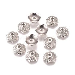 6-Petal CCB Plastic Bead Caps, Flower, Platinum, 11x4mm, Hole: 2.3mm(CCB-L011-051P)