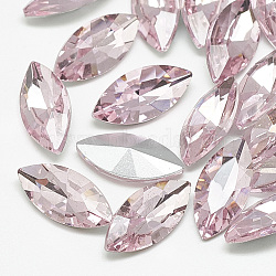 Pointed Back Glass Rhinestone Cabochons, Back Plated, Faceted, Horse Eye, Light Rose, 10x5x3mm(RGLA-T083-5x10mm-10)