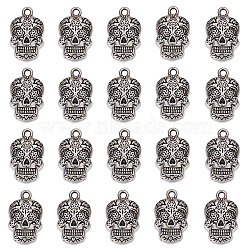 30Pcs Tibetan Style Alloy Pendants, Cadmium Free & Lead Free, Skull, Antique Silver, 21.5x13.5x4mm, Hole: 2mm(FIND-SC0004-58)