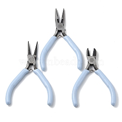 Steel Pliers Set, with Plastic Handles, including Side Cutter Pliers, Round Nose Plier, Needle Nose Wire Cutter Plier, Light Sky Blue, 11~12.3x7.7~8.1x0.9~0.95cm, 3pcs/set(TOOL-N007-002D)