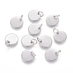 Non-Tarnish 304 Stainless Steel Charms, Stamping Blank Tag, with Jump Rings, Flat Round, Stainless Steel Color, 10x1mm, Hole: 3.5mm(STAS-I124-01B-P)