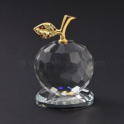 Crystal Glass Display Decorations, with Golden Tone Alloy Random Color Rhinestone Leaf, for Desk Decorations, Dyed & Heated, Apple, White, 50x75mm(DJEW-PW0001-60B-01)