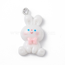 Opaque Resin Pendants, Rabbit Charms, with Platinum Tone Iron Loops, Rabbit, 30.5x16.5x6.5mm, Hole: 2mm(RESI-D064-02P-04)