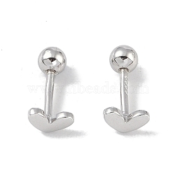 Heart Rhodium Plated 999 Sterling Silver Earlobe Plugs for Women, Round Screw Back Earrings with 999 Stamp, Platinum, 3x5mm(EJEW-S215-29P-02)