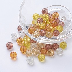 Baking Painted Crackle Glass Beads, Caramel Mix, Round, Mixed Color, 8~8.5x7.5~8mm, Hole: 1mm, about 100pcs/bag(DGLA-X0006-8mm-12)