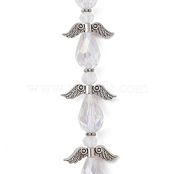Angel Fairy Shape Electroplate Transparent Glass Beads Strands, with Tibetan Style Alloy Wing Beads and Nylon Wire, Clear, 26x22.5x10mm, Hole: 0.7mm, about 6pcs/strand, 5.79 inch(14.7cm)(AJEW-JB01181-02)