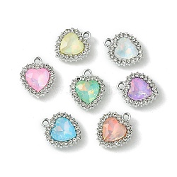 UV Plating Alloy with Mixed Color Glass Rhinestone Pendants, Heart, Platinum, 19x16x5mm, Hole: 2mm(FIND-B039-05P)