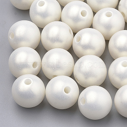 Spray Painted Style Acrylic Beads, Rubberized, Round, Creamy White, 10mm, Hole: 1.5mm(X-MACR-T010-10mm-08)
