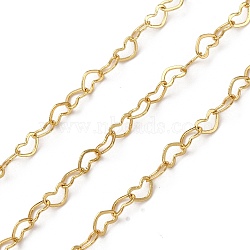 Brass Heart Link Chains, Lead Free & Cadmium Free, Rack Plating, Long-Lasting Plated, with Spool, Soldered, Real 18K Gold Plated, 3x4.5x0.5mm(CHC-H113-14A-G)