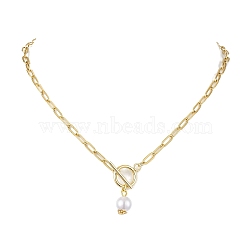 Imitation Pearl Beads Pendant Necklaces, 304 Stainless Steel Paperclip Chain Necklaces, Golden, 19.09 inch(48.5cm)(NJEW-JN04732-01)