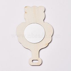 Unfinished Wooden Handheld Mirror, Mini Wooden Mirror for Kids DIY Handmade Craft, Bear Shape, Linen, 132x79x4mm, Hole: 5.5x13.5mm(MJEW-WH0001-10)