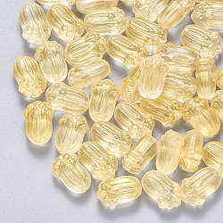 Transparent Spray Painted Glass Beads, with Glitter Powder, Pakchoi, Lemon Chiffon, 11x7.5x5.5mm, Hole: 1mm(GLAA-S190-004A-05)