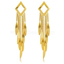 Brass Rhombus Chandelier Earrings, Leaf Tassel Earrings with Sterling Silver Pins for Women, Golden, 90.5x16.5mm, Pin: 0.7mm(JE1093A)