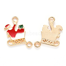Alloy Enamel Links connectors, for Christmas, Father Christmas with Sledge, Light Gold, Red, 21x14.5x1.5mm, Hole: 1.8mm(ENAM-S121-104)