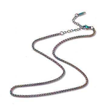 Ion Plating(IP) 304 Stainless Steel Wheat Chain Necklace for Men Women, Rainbow Color, 15.87 inch(40.3cm)