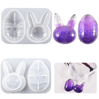 Easter Egg & Rabbit Silicone Fondant Molds, Resin Casting Molds, for UV Resin, Epoxy Resin Jewelry Making, White, 70x99x16.5mm, Inner Diameter: 63x43mm and 57x45mm