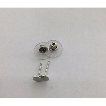 304 Stainless Steel Stud Earring Findings, with Ear Nuts/Earring Backs, Stainless Steel Color, 11.85x6mm, Pin: 0.7mm