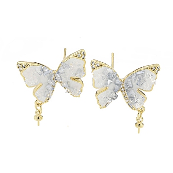 Brass with Enamel with Cubic Zirconia with Crystal Stud Earring with 925 Sterling Silver Pins, Butterfly, Real 18K Gold Plated, 24x21mm, Pin: 0.5mm